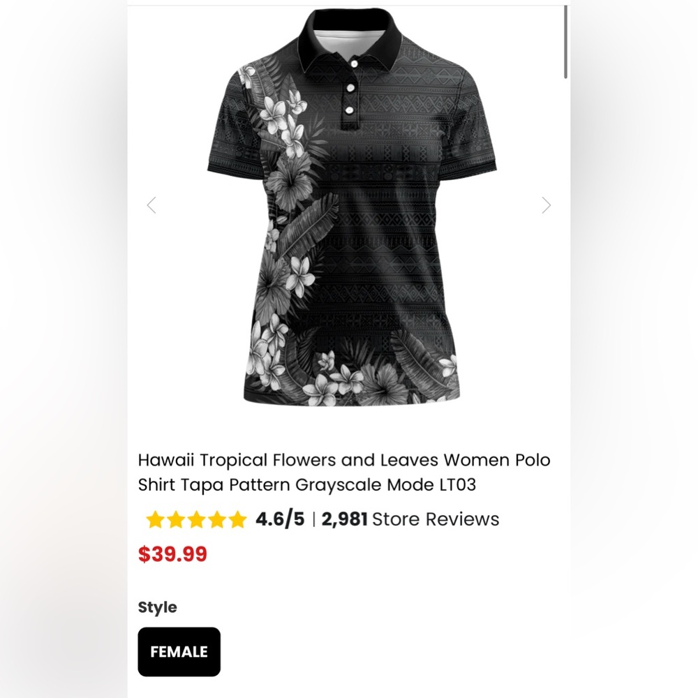Hawaii Tropical Flowers Women's Polo Shirt - Black